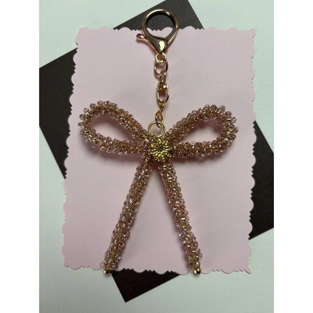 Gold Crystal Beaded Bow Purse Charm | Handcrafted Bag Charm | Keychain Accessory